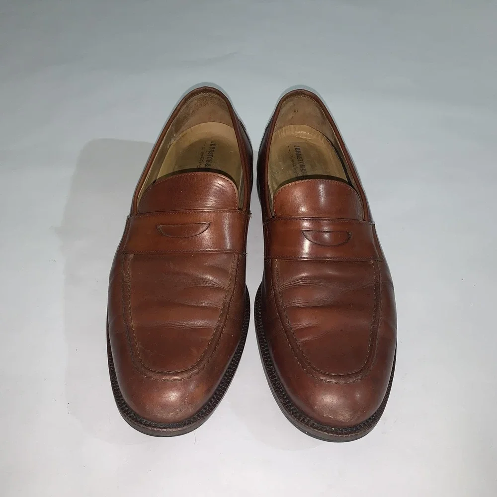 Johnston & Murphy Shoes Mens Size 9.5 Brown Leather Penny Loafers Dress Comfort